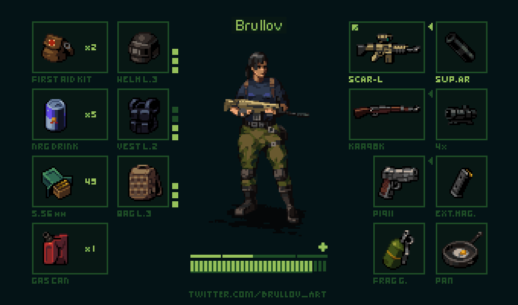 Pubg Invetory Pixel Art Demake Artem Brullov Pubattlegrounds Click and play the best HTML5 games PUBG Pixel unblocked.