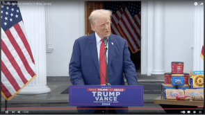 Donald Trump giving a press conference sponsored by Folgers