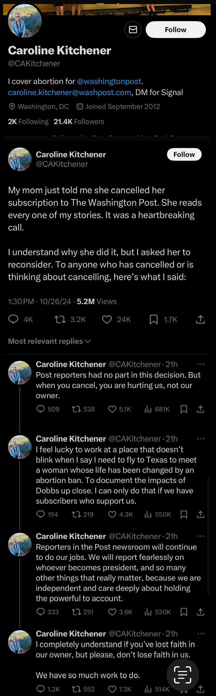 WaPo Reporter who won Pullitzer for abortion coverage makes plea against  canceling subscriptions : rJournalism