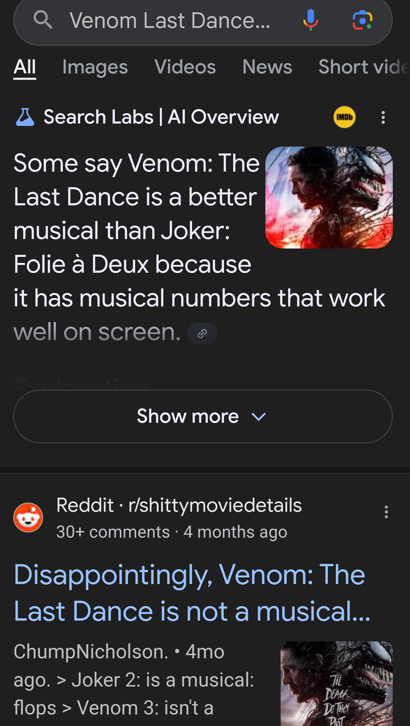Disappointingly, Venom: The Last Dance is not a musical despite its title :  rshittymoviedetails