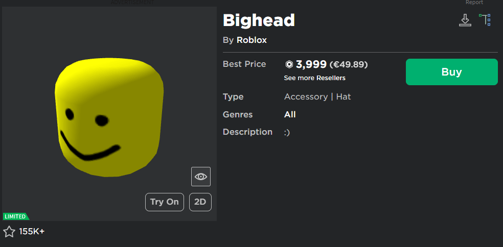 Bighead Just Went Limited R Roblox 