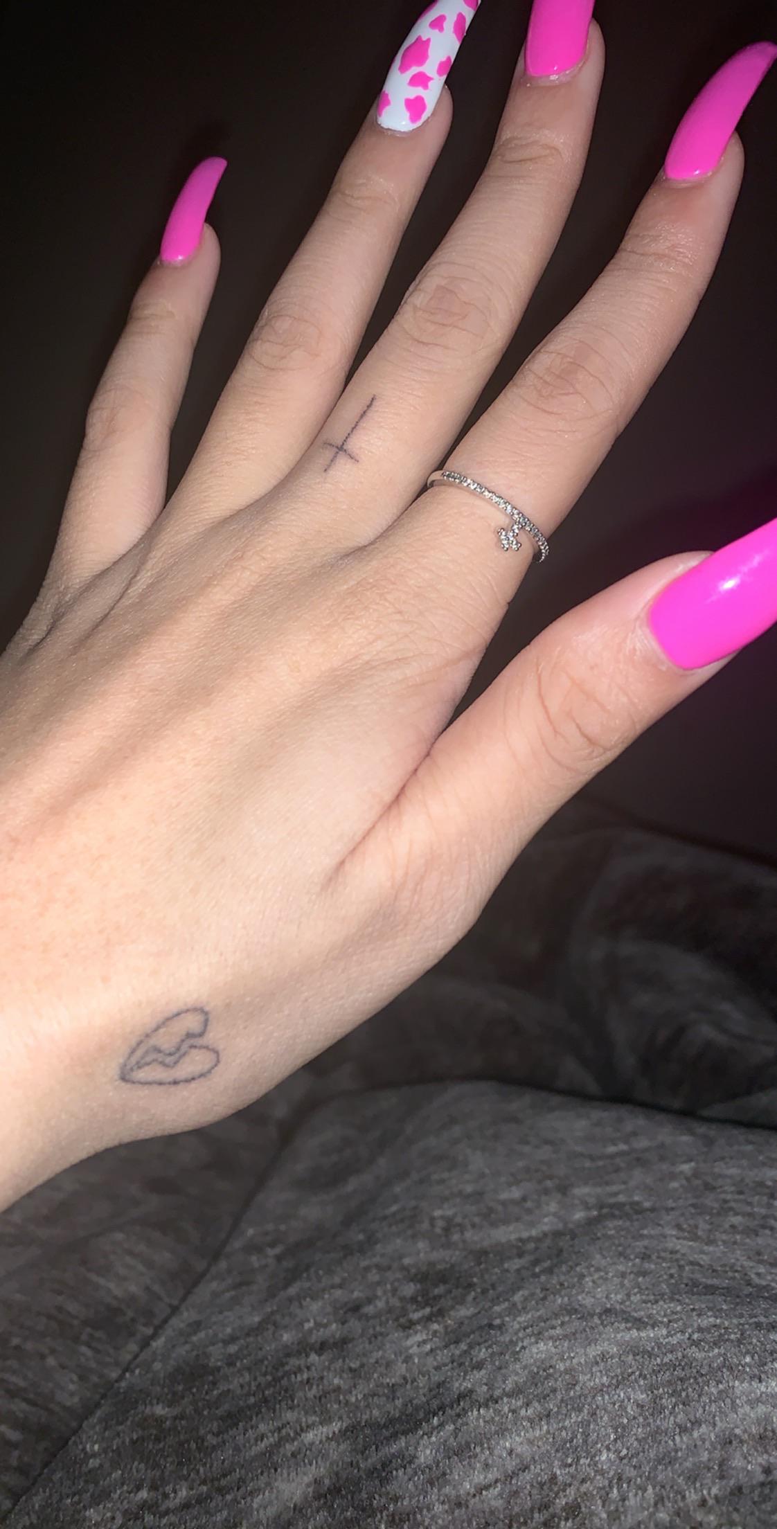 My 2 Stick N Pokes My Friend Did On Me Took Around 4 Hours Lol Got A Broken Heart In Honor Of One Of My Favorite Artists Upside Down Cross Because Why