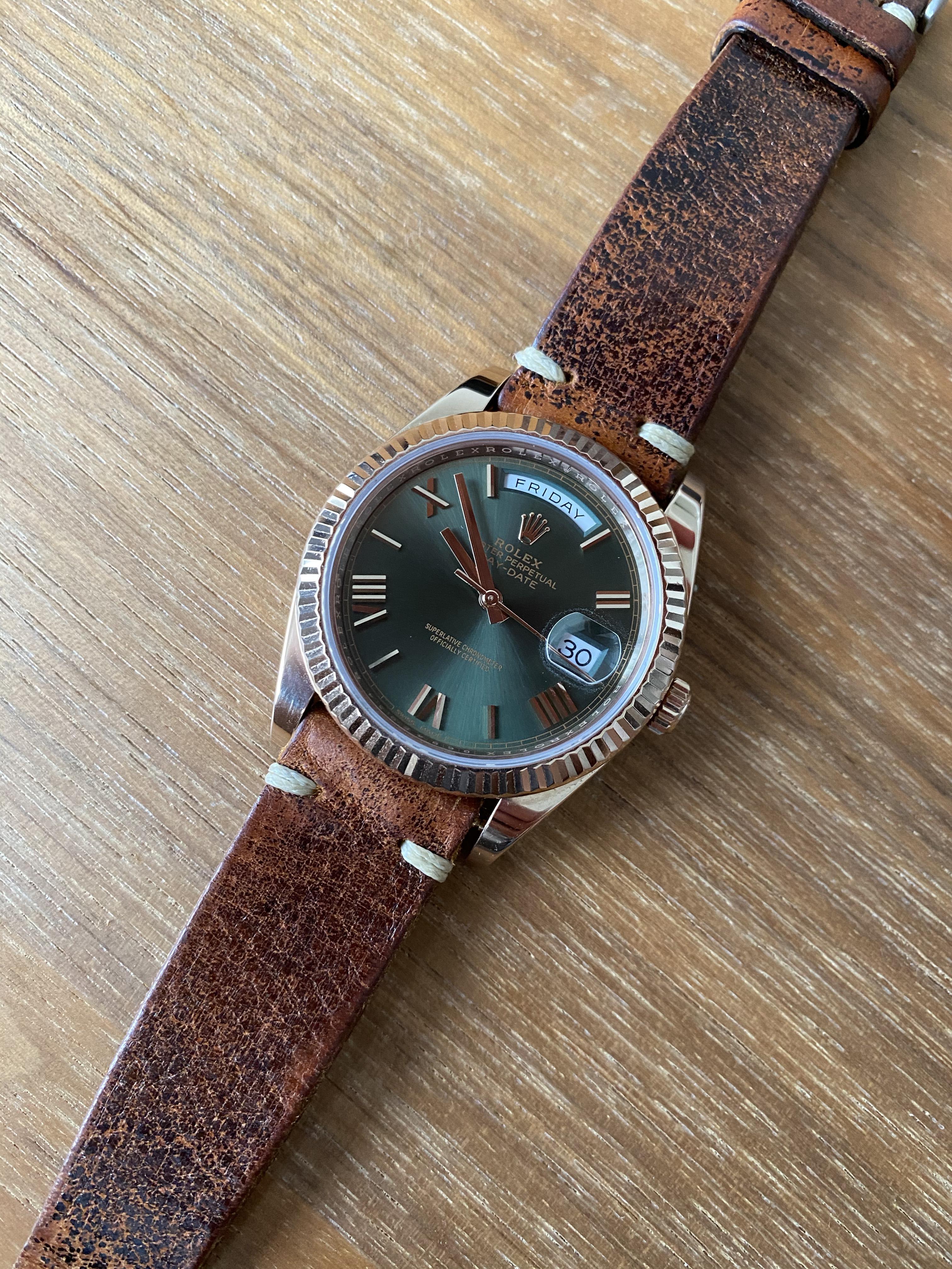 Rolex Day Date 40 On Hodinkee Distressed Leather Strap R Watches