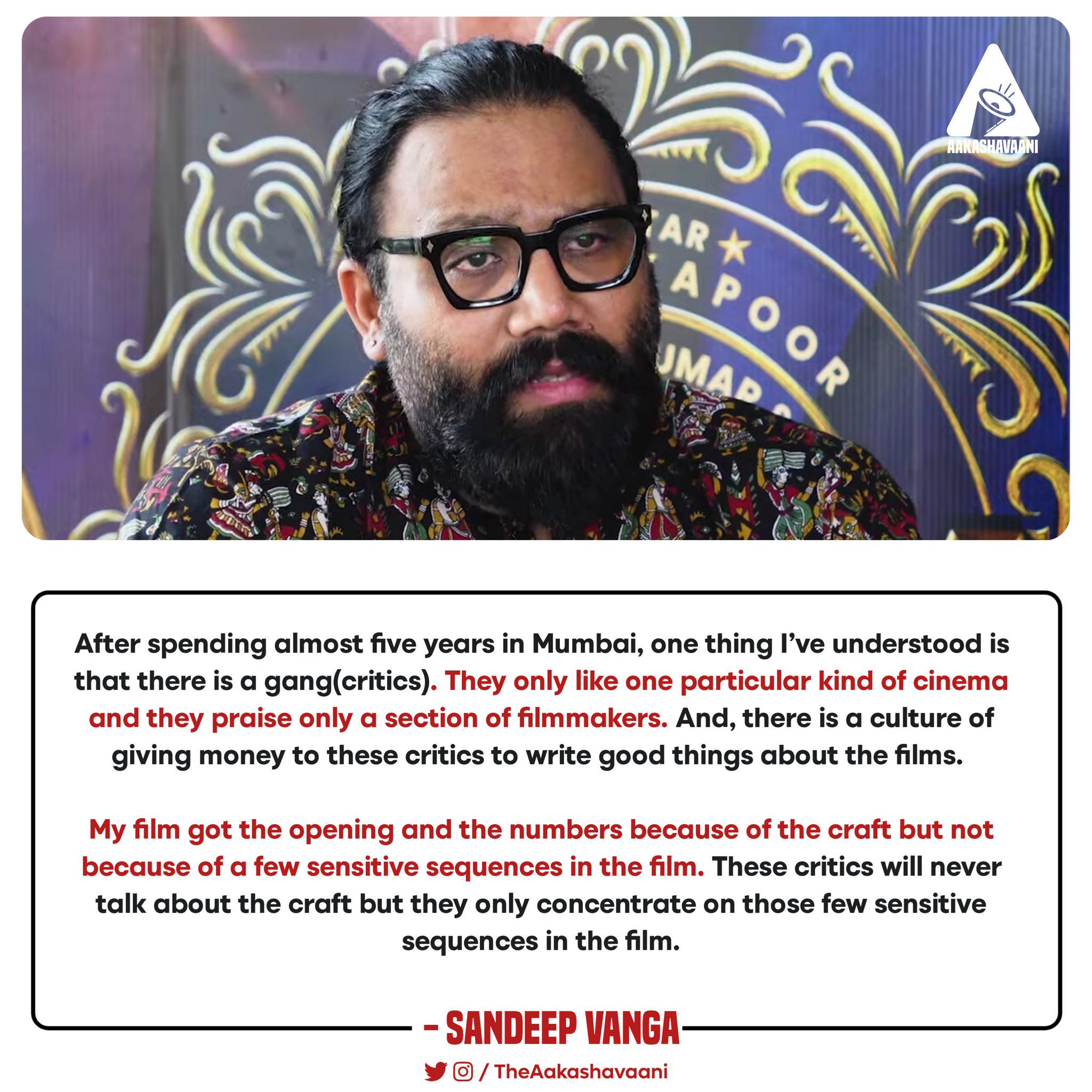 Vanga on his issue with critics : rbollywood