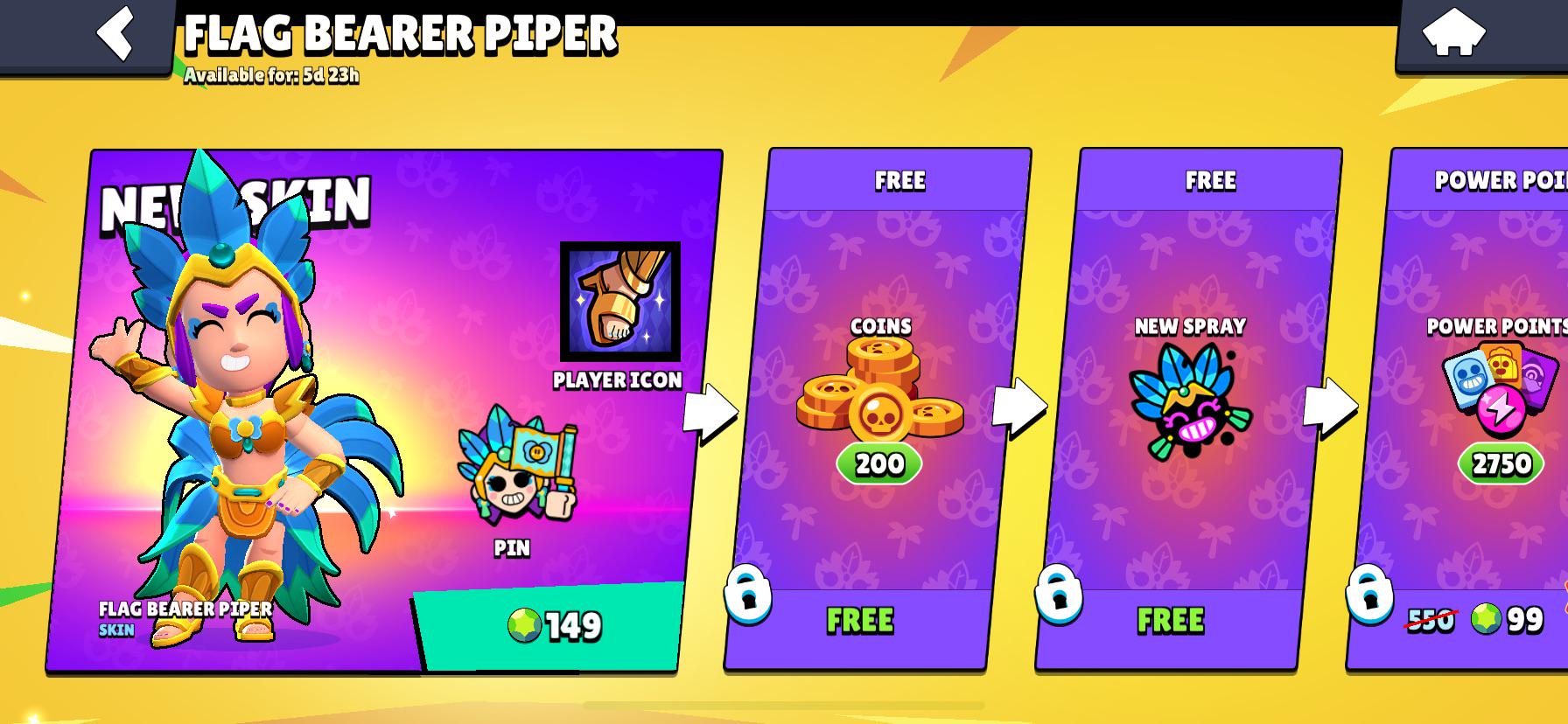 By this logic, shouldnt Flag bearer Piper be a mythic skin? (since you get  a free spray) : rBrawlstars