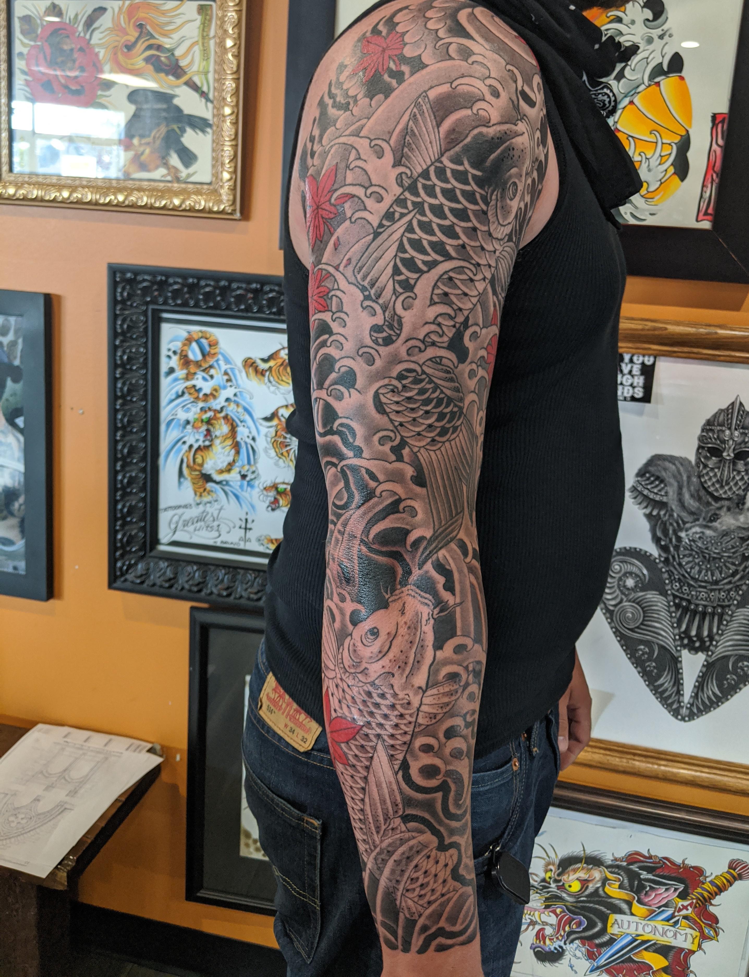 Koi Sleeve By Brian Grover At Autonomy Tattoo In Rochester Mn Tattoos