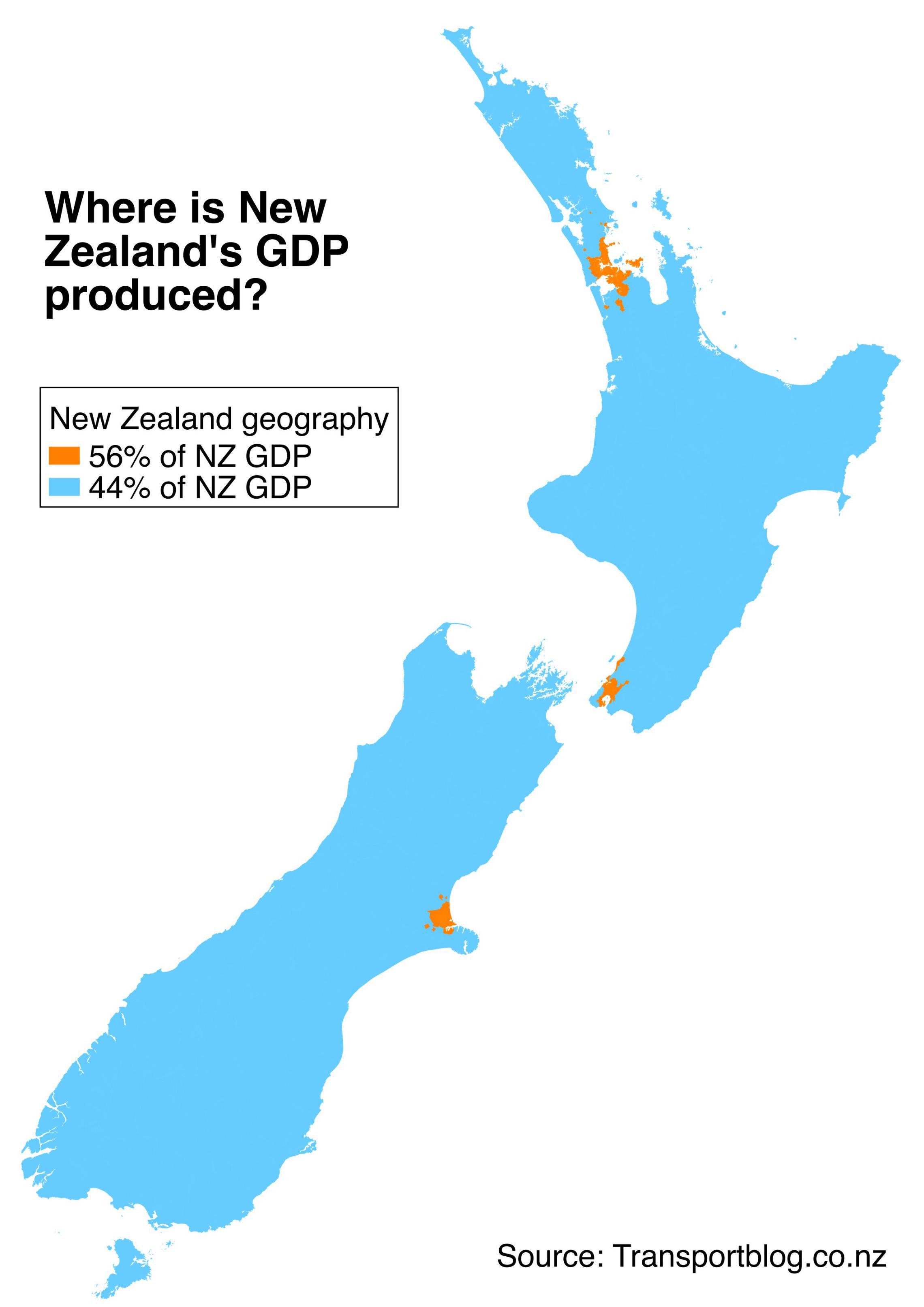 Nơi sản xuất GDP của New Zealand. : rMapPorn
