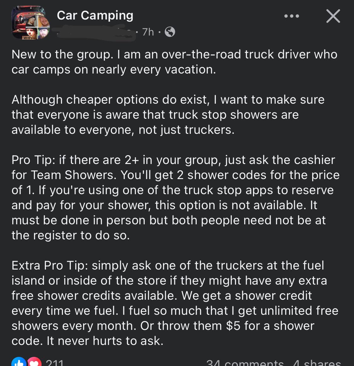 Shower advice from a Trucker : rurbancarliving