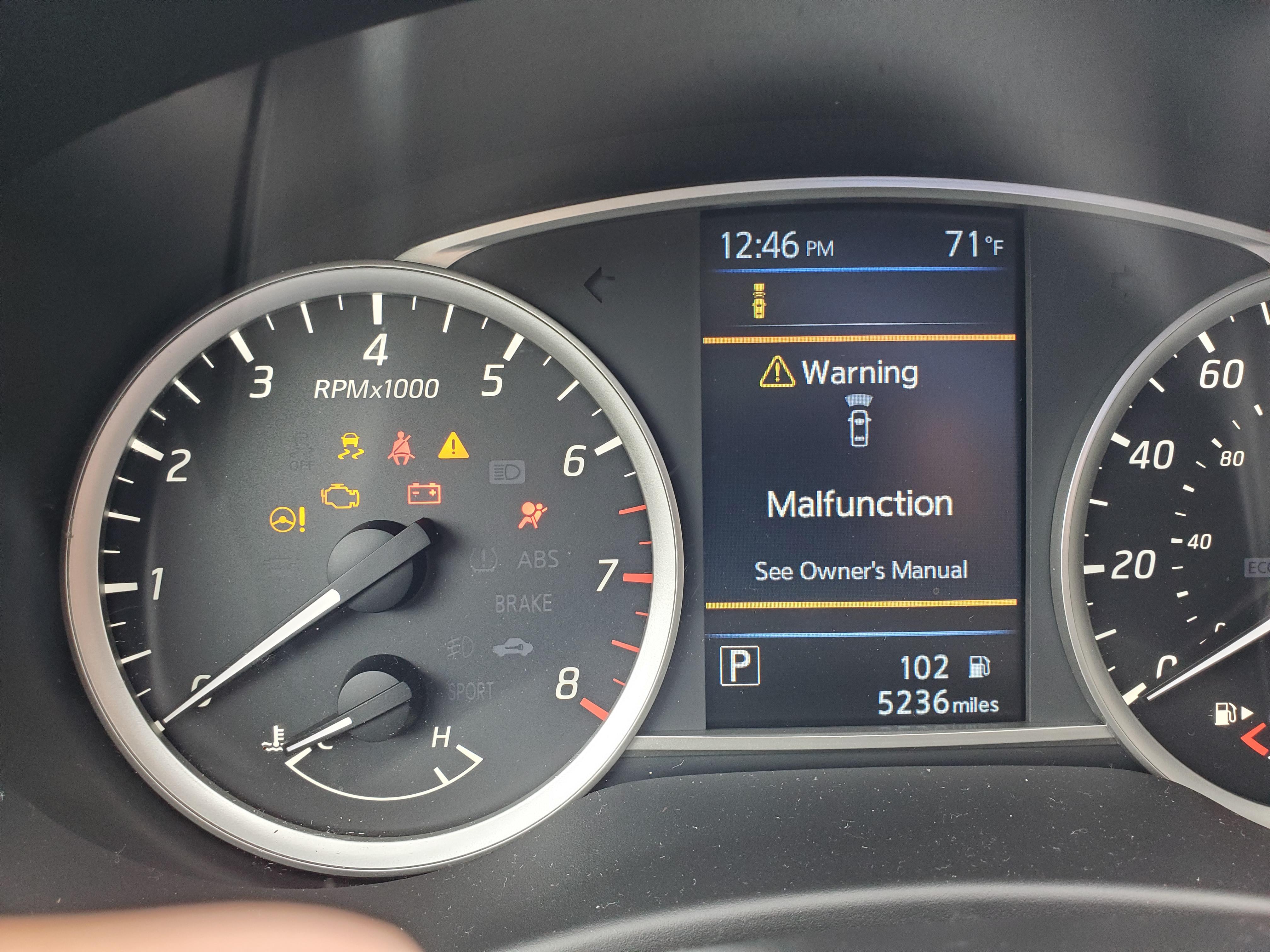 2019 nissan sentra warning malfunction see owners manual
