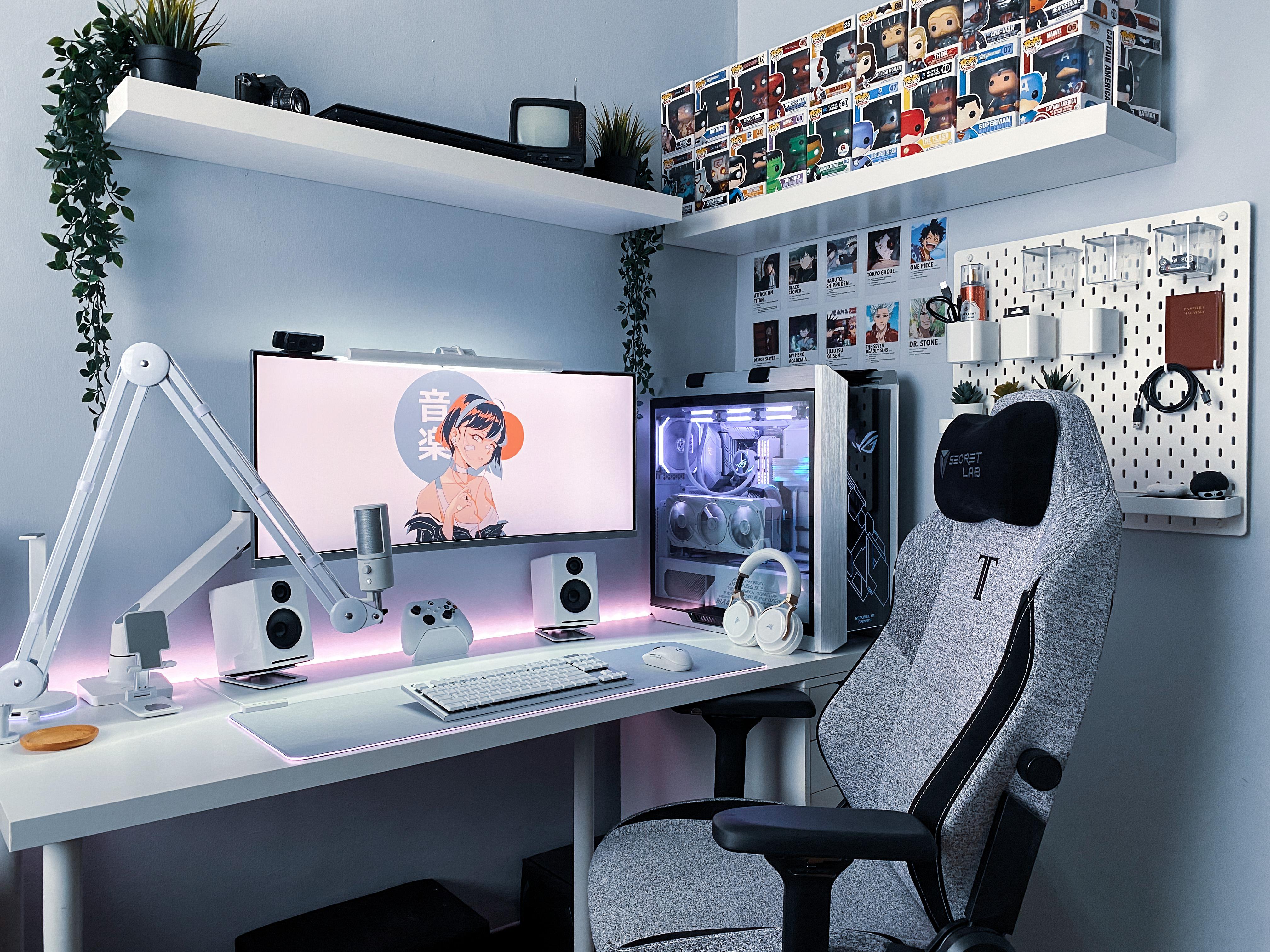 White Setup Gaming Room Setup Room Setup Pc Desk 