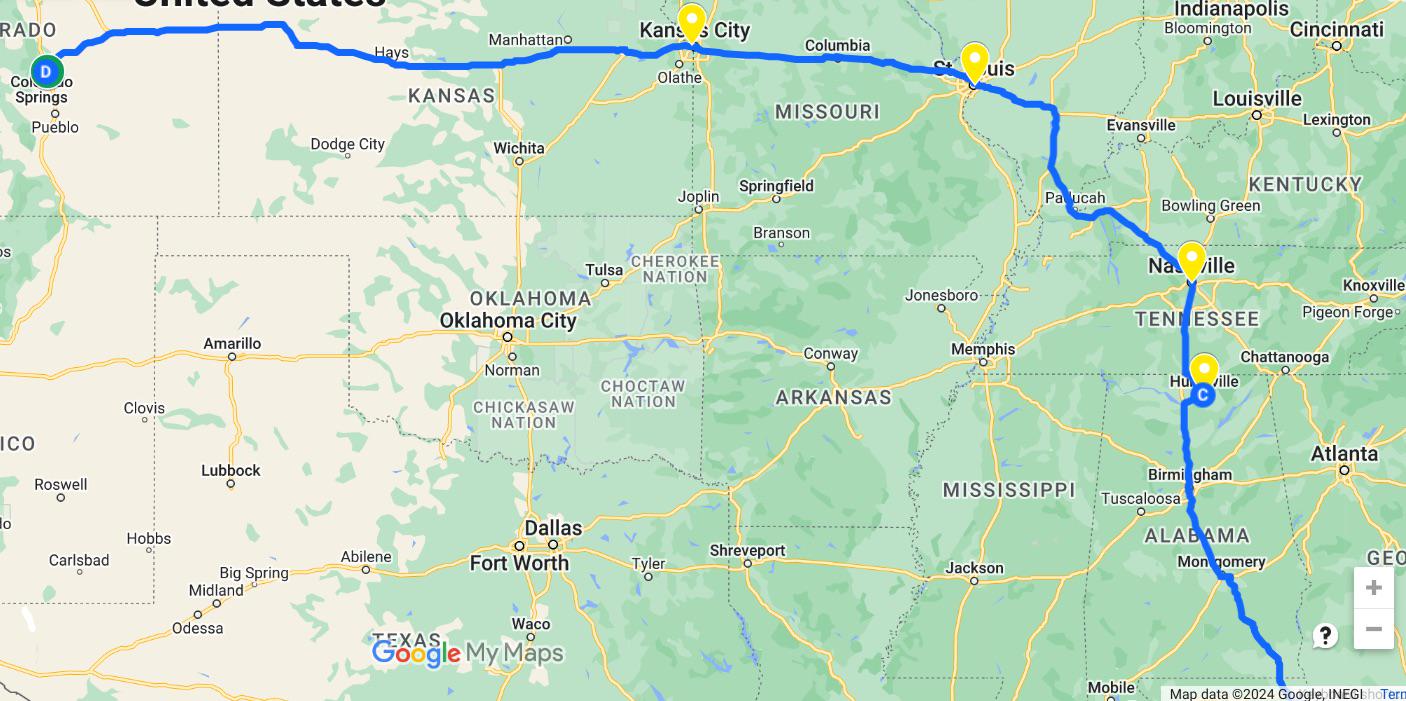 What to do between Huntsville Alabama and Colorado Springs? : rroadtrip