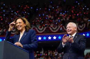 Harris holds first rally with VP pick Walz