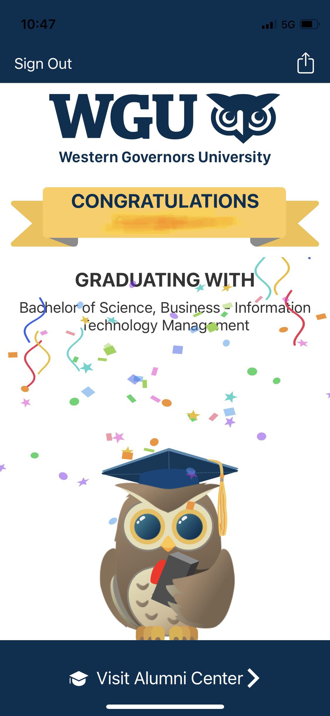 Finally graduated after 5 terms with wgu! (transferred in 21 cu)