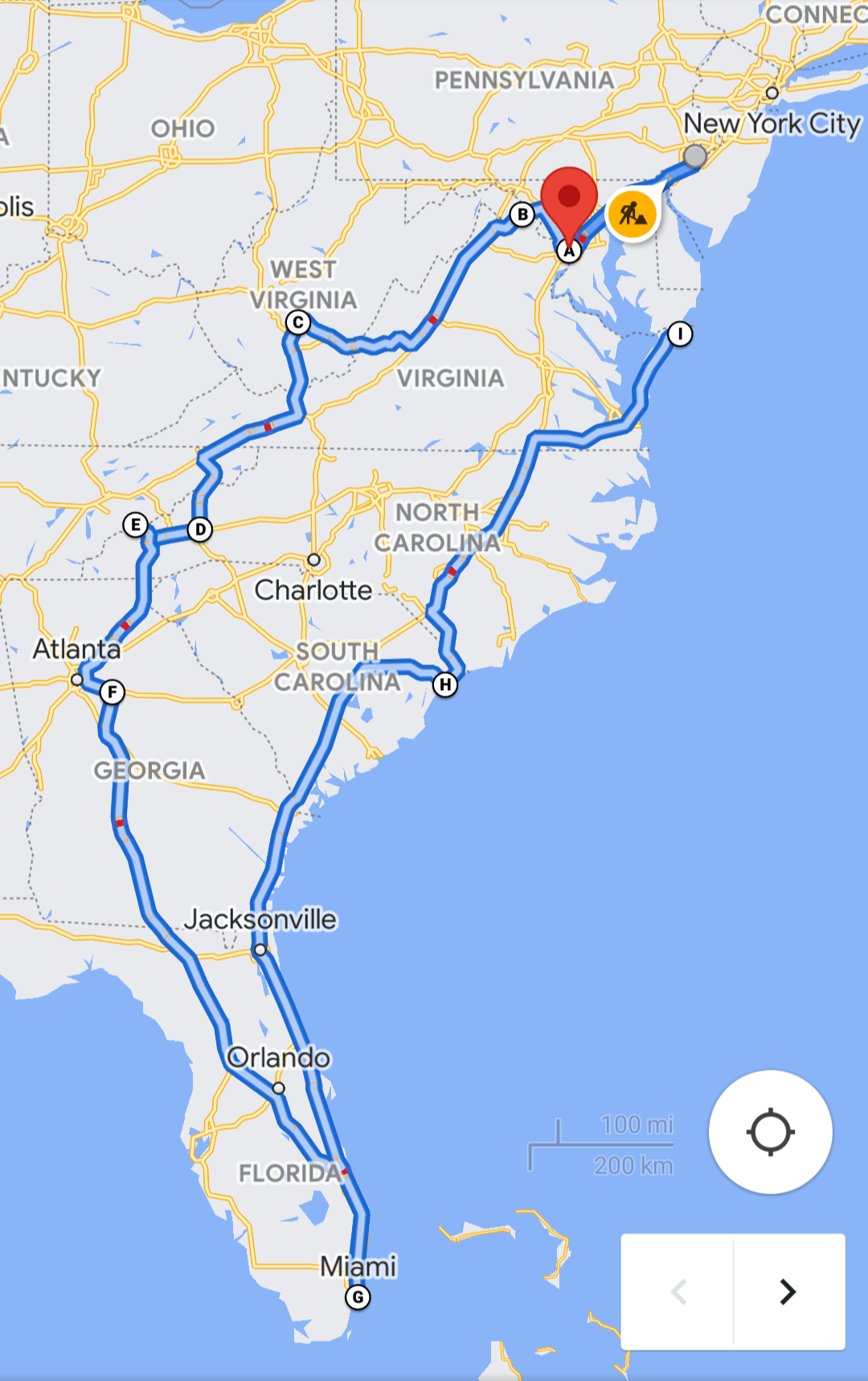 Us East Coast Driving Map 