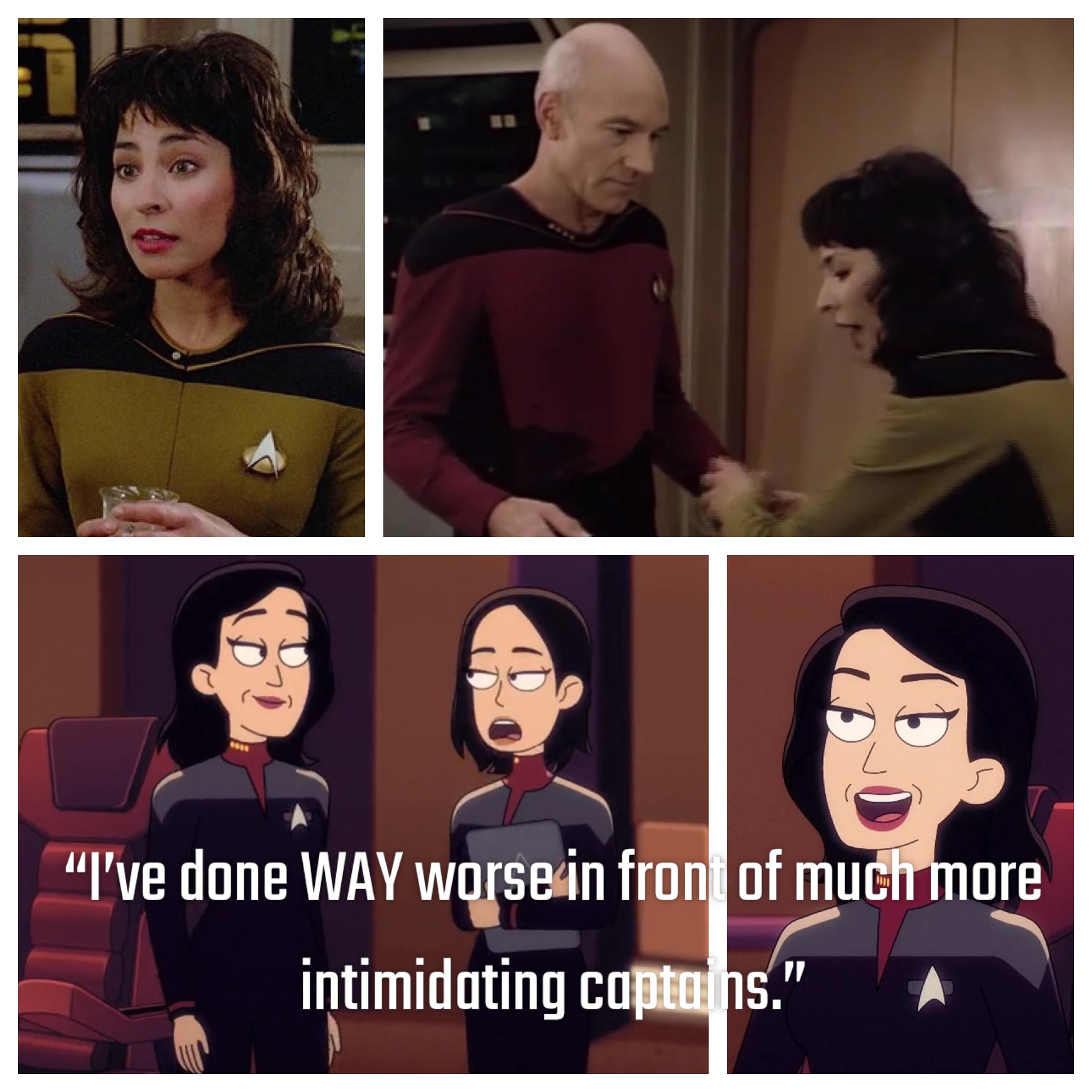 Took me way too long to realize Captain Sonya Gomez was TNGs Ensign Gomez  😣🤯 : rLowerDecks