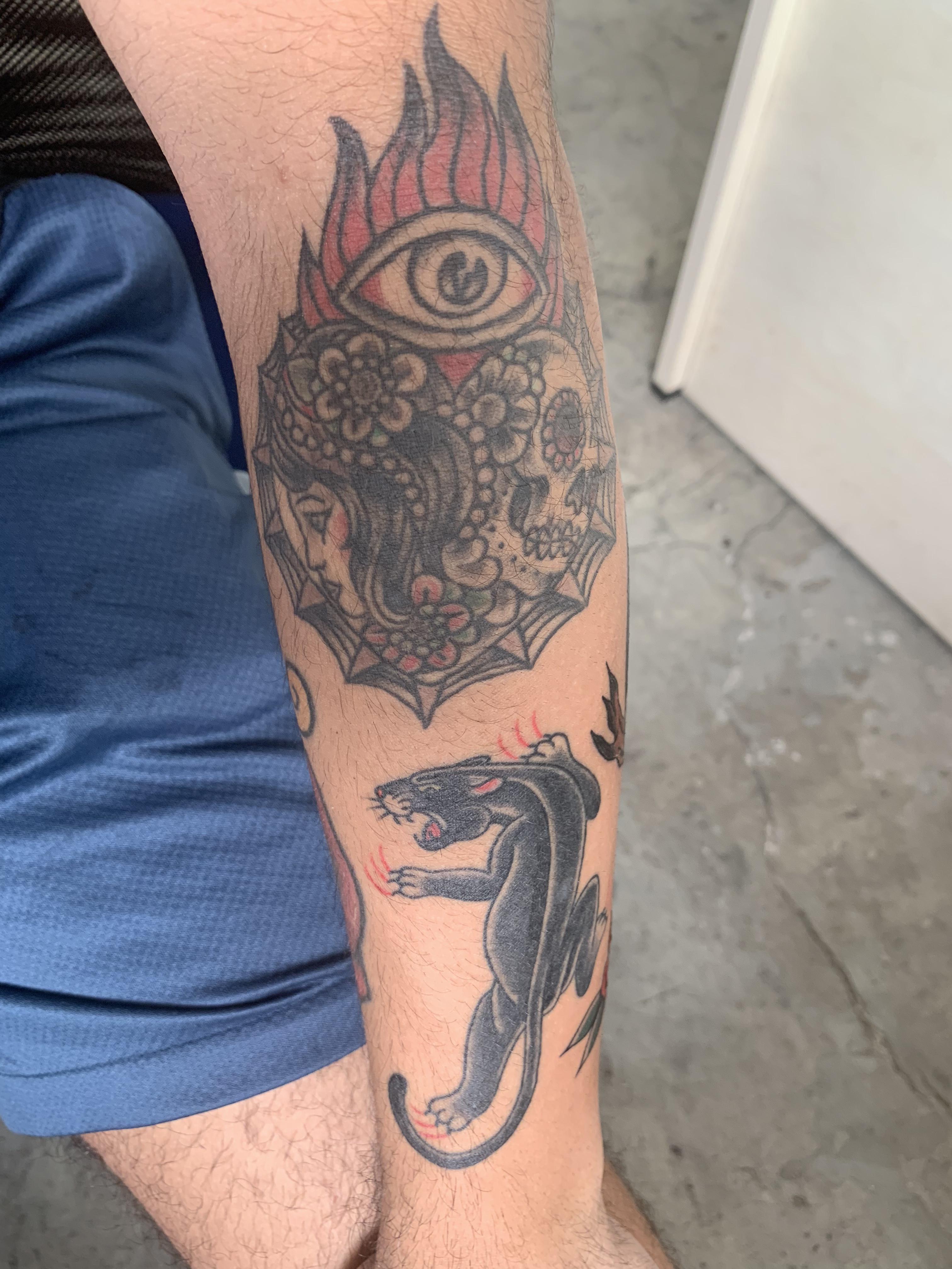 I Need Some Traditional Tattoo Cover Up Ideas For This Ugly Piece I Got After Leaving A Coffee Shop In Barcelona The Heart Shaped One With The Eye Not The Panther Or