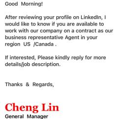 I received a job offer in my email from someone who found me on LinkedIn.  Is this a scam? : rjobs