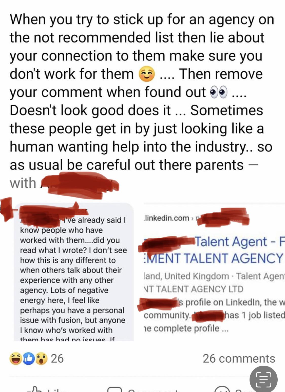 When a “Talent Agency” gets it wrong when trying to defend itself from  being a scam agency! Well done Fusion Talent Management for showing what  you are really like - Parents beware