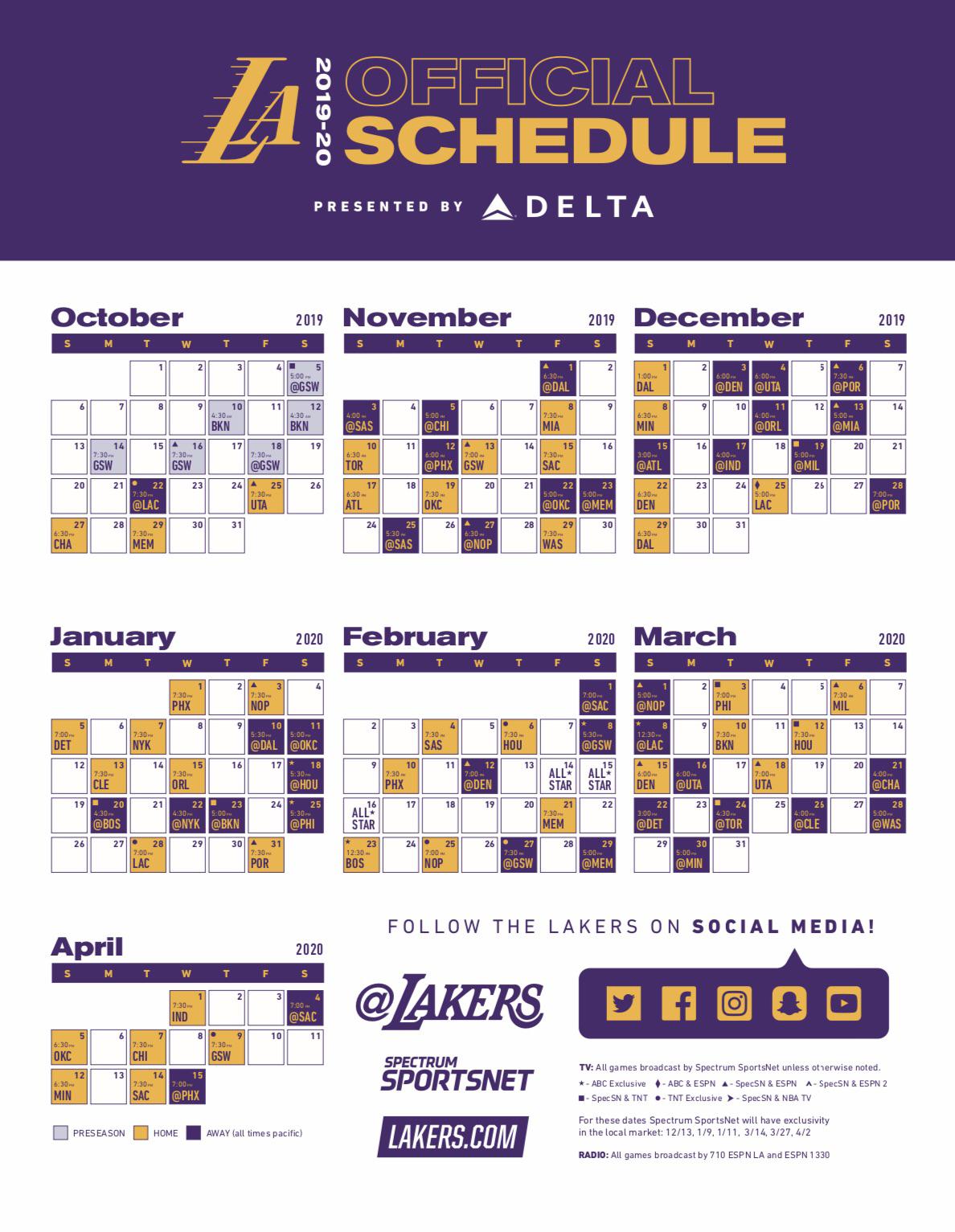 Lakers Schedule In Color R Lakers 