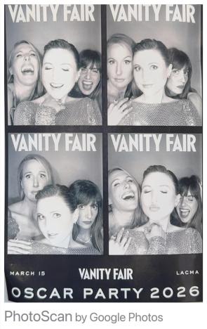 Alison goofing around with Taylor Tomlinson and Nikki Glaser at the the 2026 Vanity Fair Oscar Party, Nikki Glaser’s IG March 2026