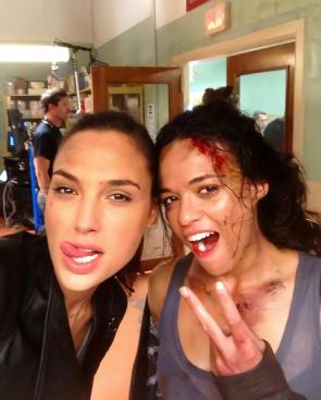 with Michelle Rodriguez on the set of Fast and Furious