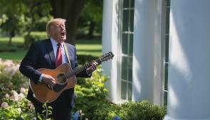 German Satirical Magazine (Postillon) posting this Image of Trump trying to get Biden back with a “miss you – Song”