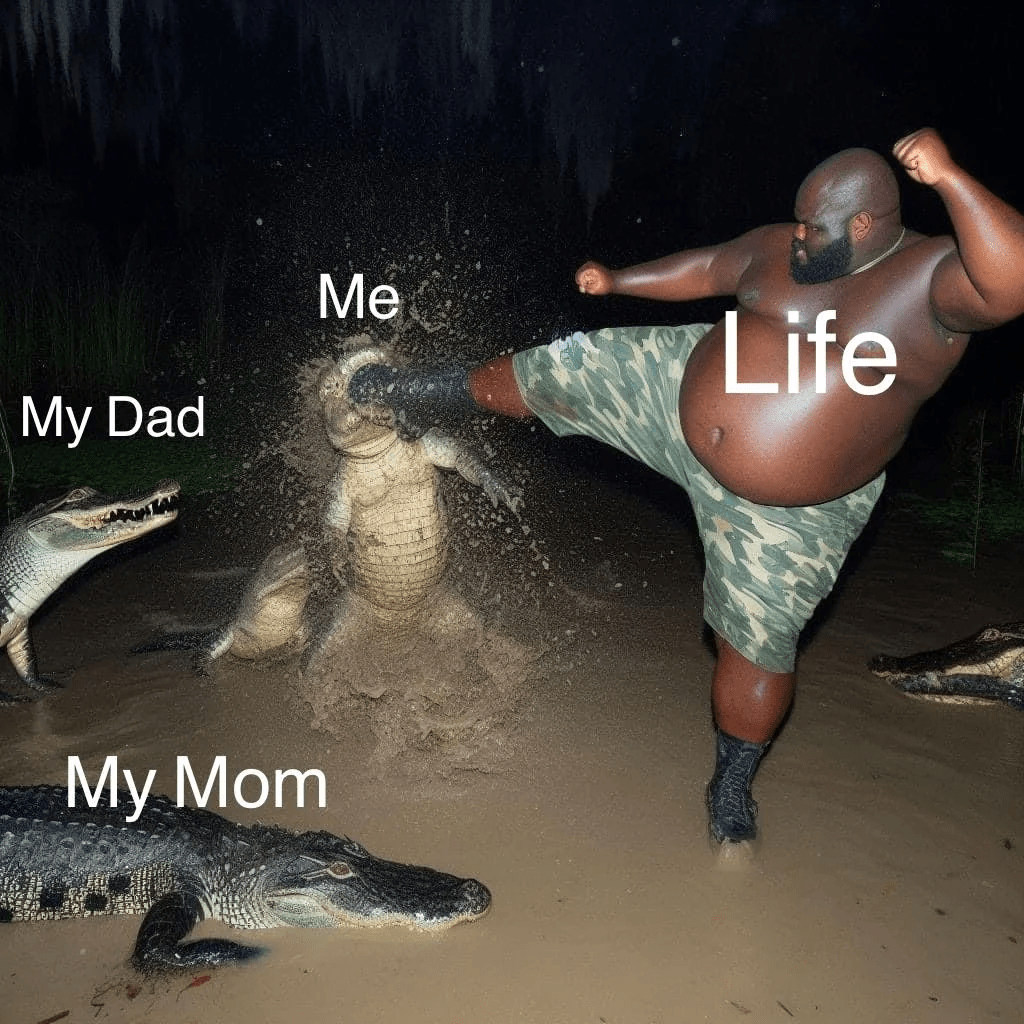 Fat guy kicking crocodile