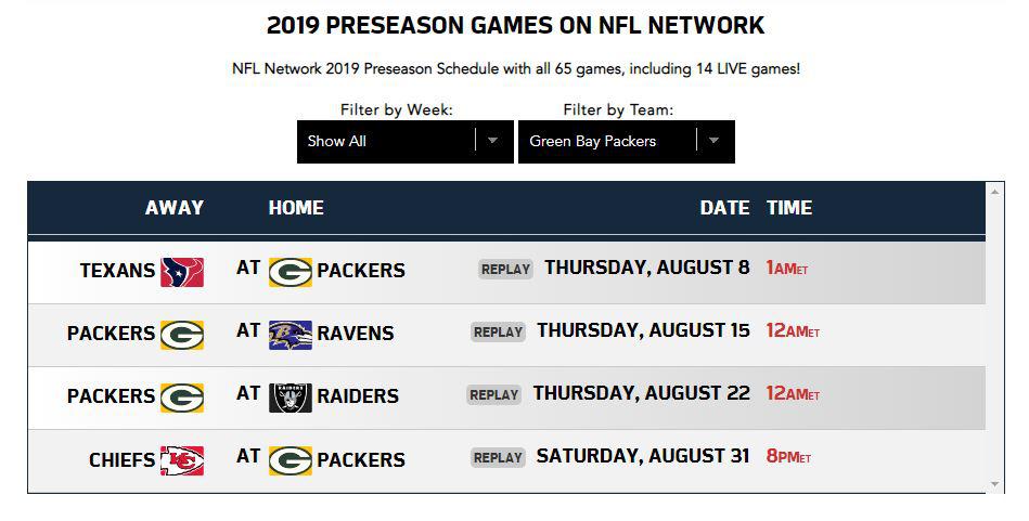 View the full nfl network schedule! Nfl Network Preseason Schedule For Packer Games Replays R Greenbaypackers