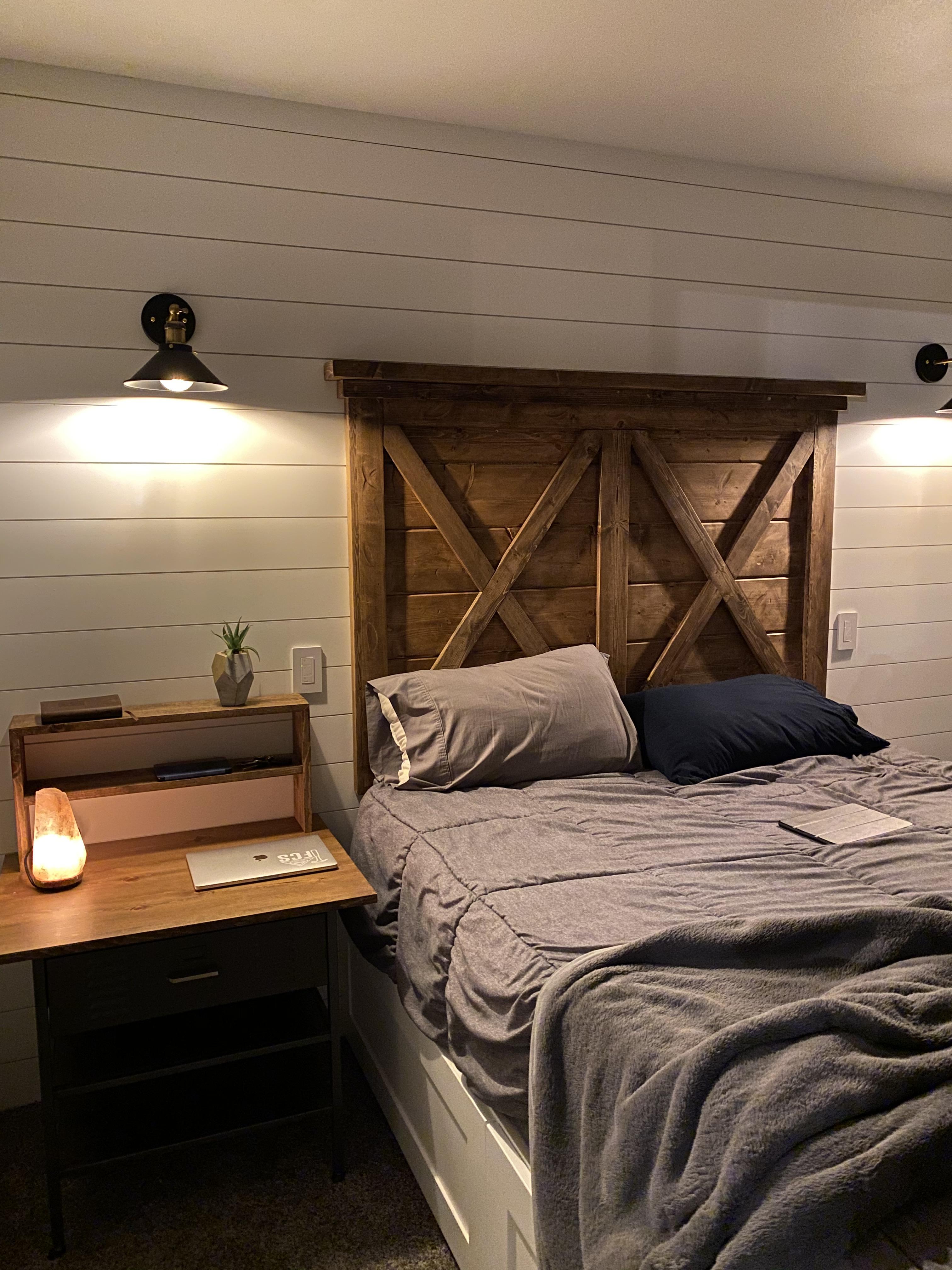 We all need additional storage so why . Built The Headboard Installed The Shiplap And Sconces Sprayed The Wall Built The Bed Frame Built The Nightstand Woodworking Is Fun Woodworking