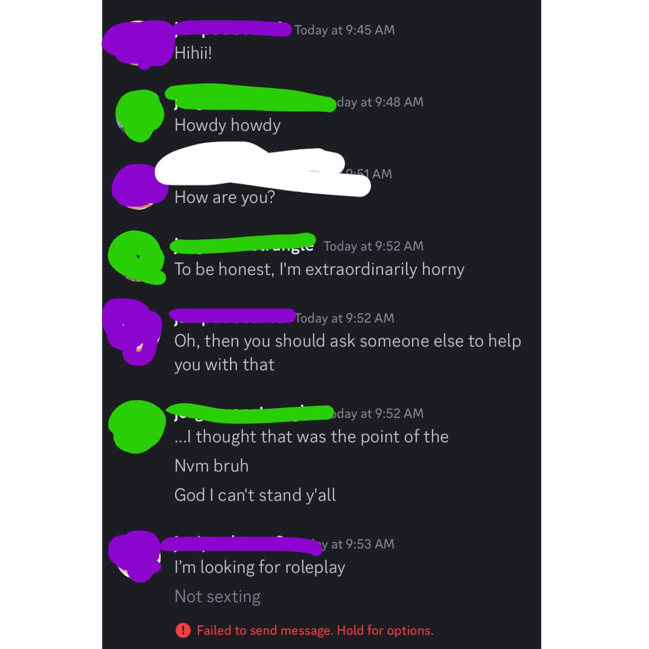 I just want to roleplay not sext😭 : rBadRPerStories