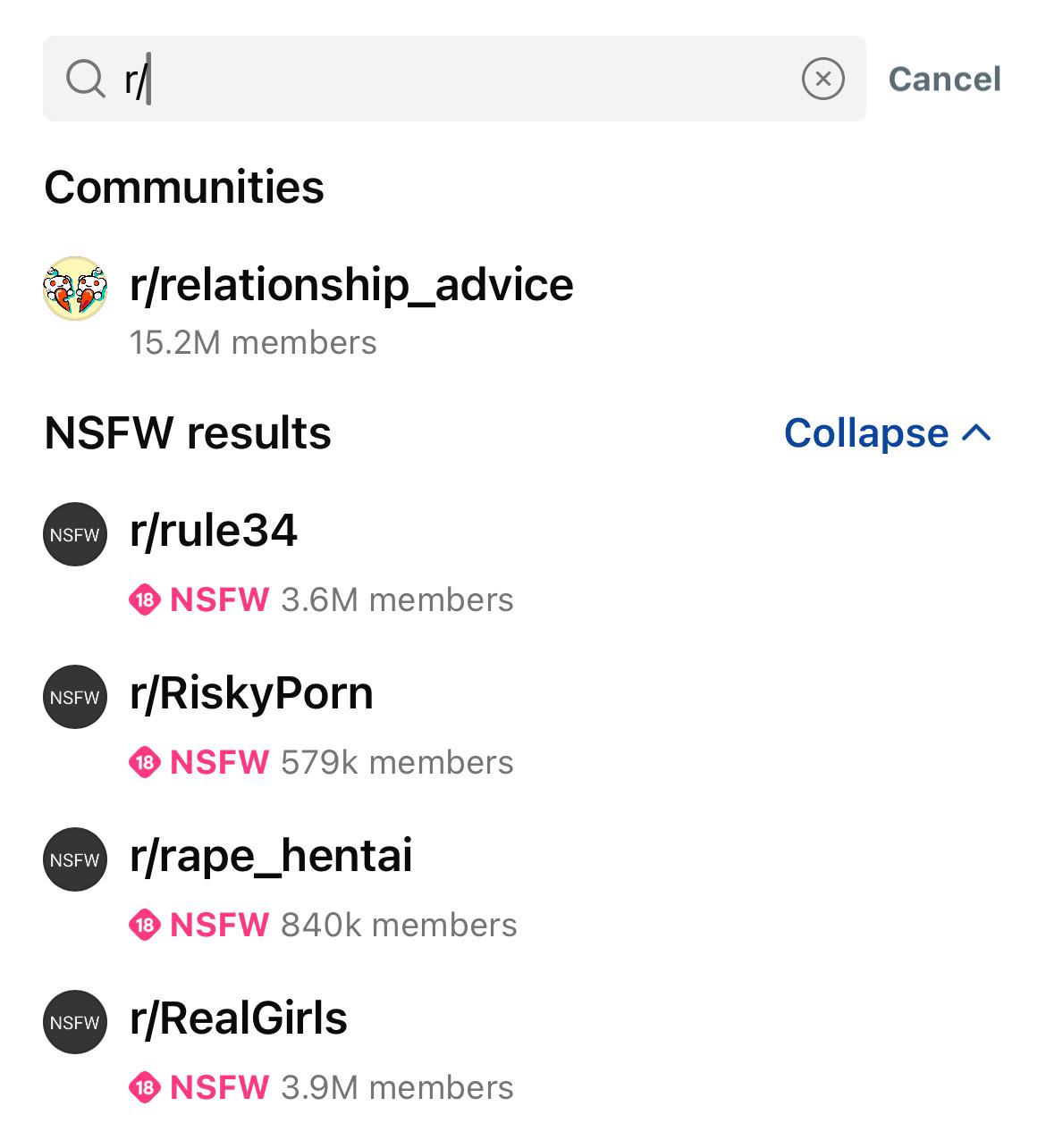 cant look up a single subreddit without rape porn showing up :  rBanFemaleHateSubs