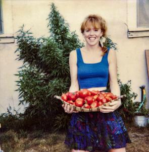 My wife, tending the garden c. 1990