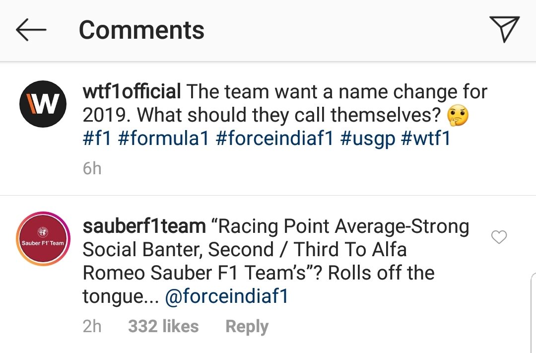 Sauber Roasting Force India On Instagram Formula1