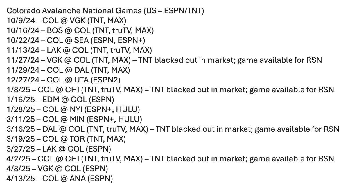 Game blacked out on TNT in market. : rColoradoAvalanche