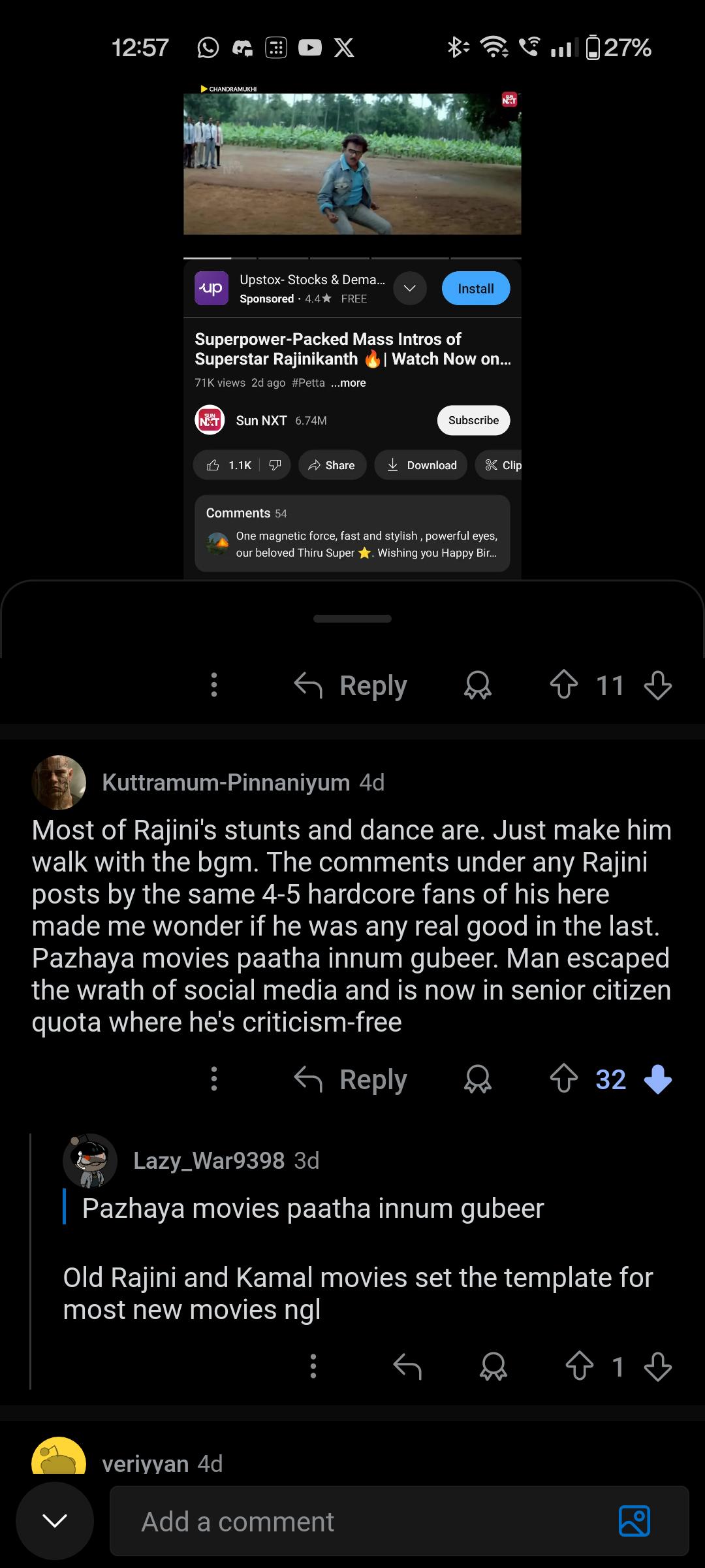 Rajini cant act vroo. Rajini only walks with bgm bro. Same 4-5 people in  this sub keep hyping him daww. Makes me wonder if he was ever good daww. No  need to