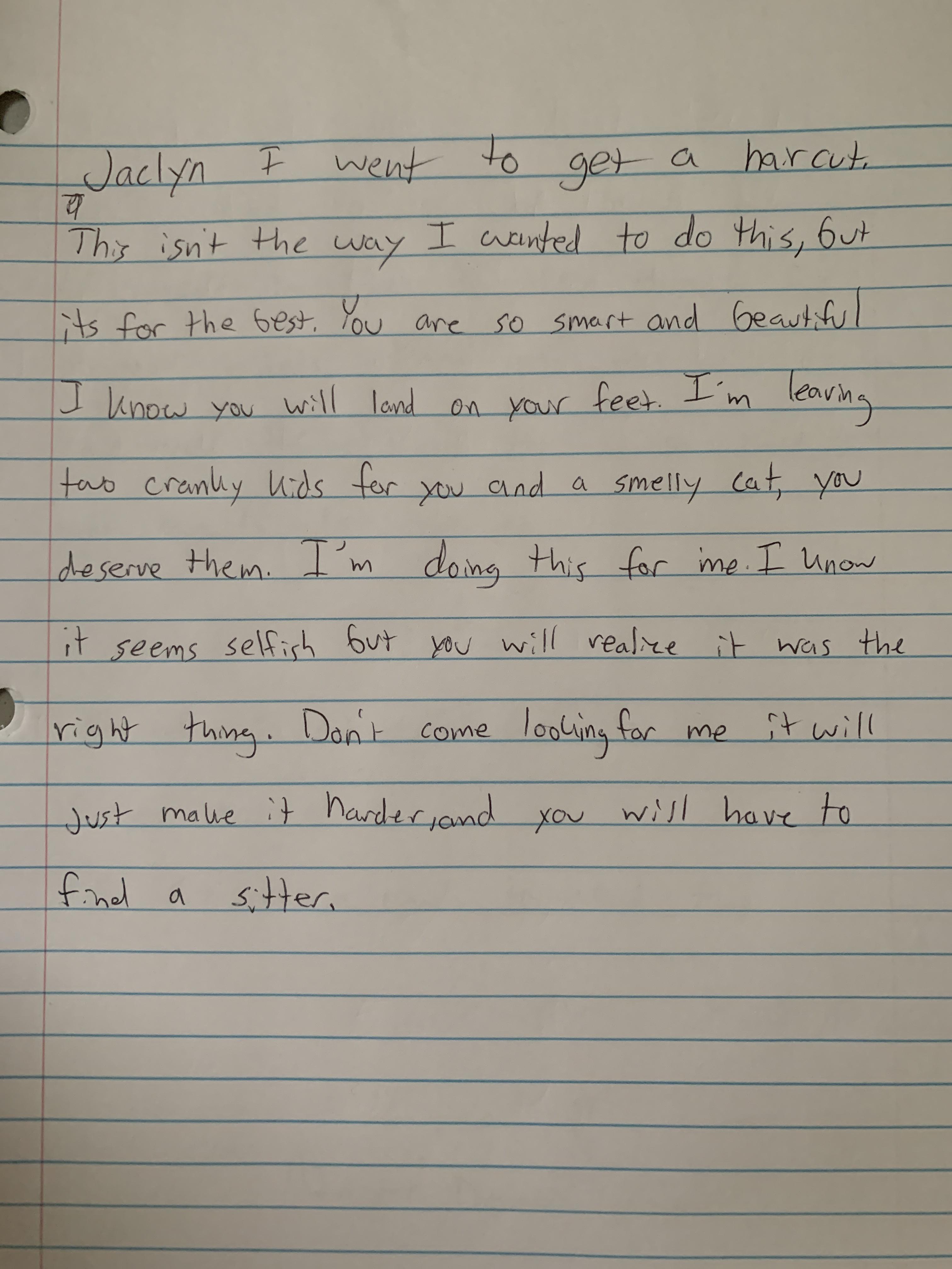 This Letter My Husband Left Me When He Went For A Haircut This