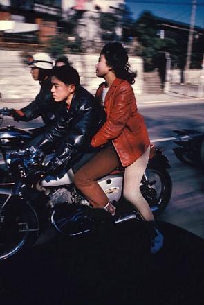 A group of bikers ride through the streets of Tokyo, Japan, 1959