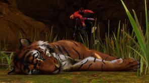 “Isn’t that adorable? The other Spider-Man says she’s friendly. She actually lets him pet her. (What? Yeah, we’ll get you to the hospital soon.) Anyway, lookit the sleepy orange floofer! Awww!”