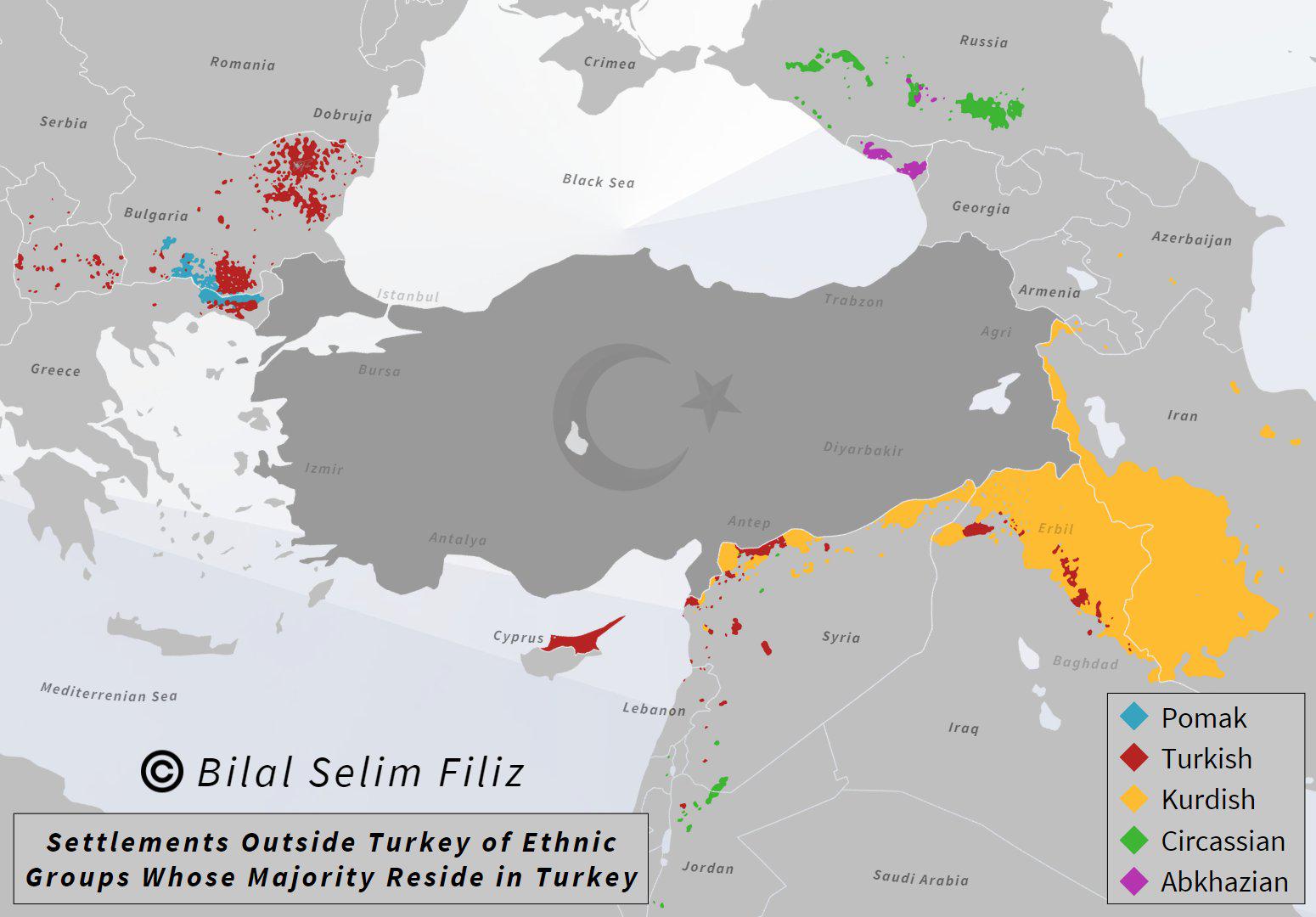 Settlements Outside Turkey of Ethnic Groups Whose Majority Reside in Turkey  : rMapPorn