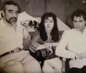 Martin Scorsese, Debi Mazar & Ray Liotta on the set of Goodfellas in 1990.