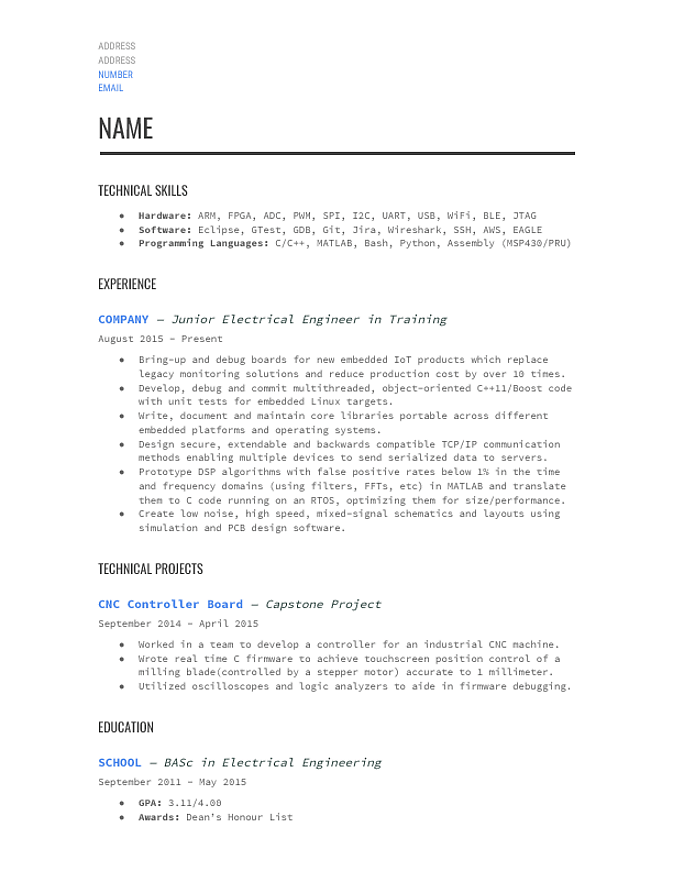 Starter pack to cut hours off of your resume creation time. Resume Critique For Second Job Out Of College Applying To Embedded Firmware Positions Ece