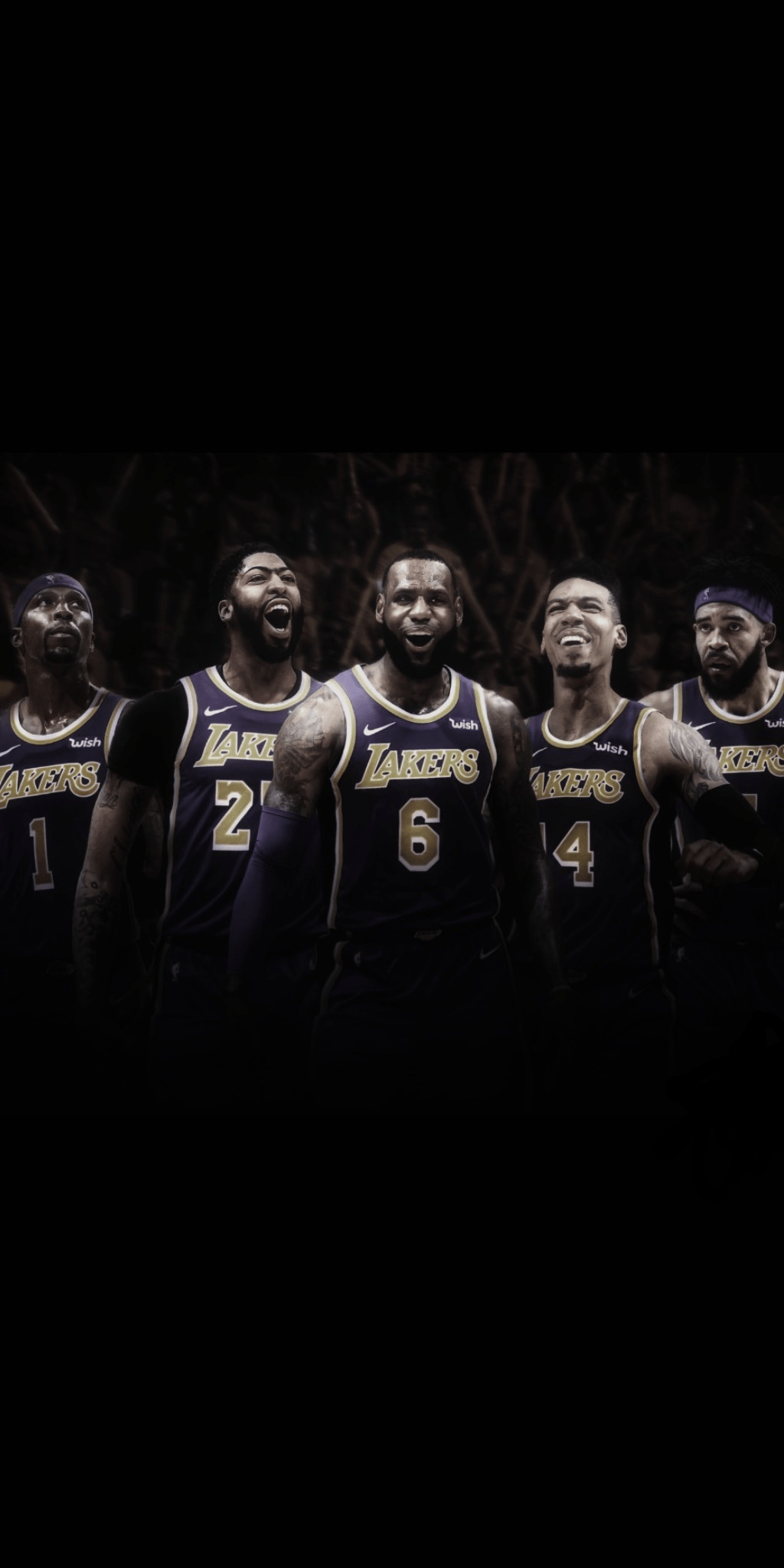 An image that displays on a computer screen underneath the various available icons and windows. Lakers 2020 Champs ð Starting 5 Mobile Wallpaper : lakers