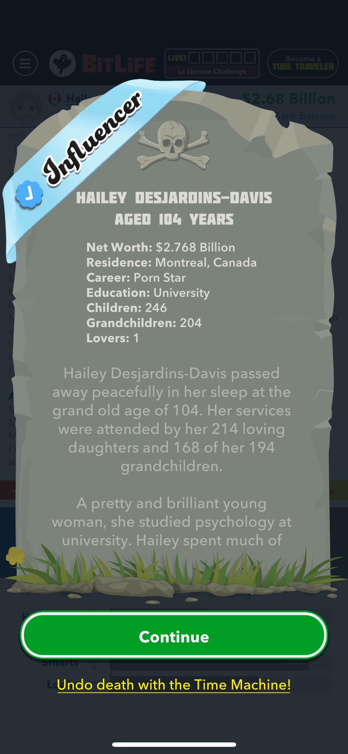 What a life… and she was an OnlyFans influencer until the end (besides  being a porn star) : rBitLifeApp