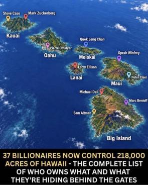 1 in every 10 acres of Hawaii owned by 37 billionaires