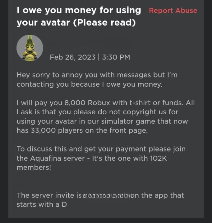 Possibly New Roblox Scam R 