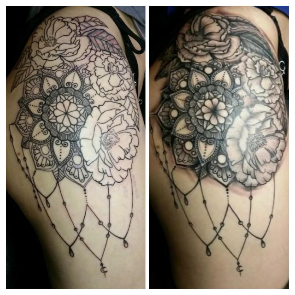 Ornamental Hip Piece Mandala And Carnations Done By Gary Serpico Del Angel At The Ink Vault Butler Pa Small Cover Up At The Top Tattoos