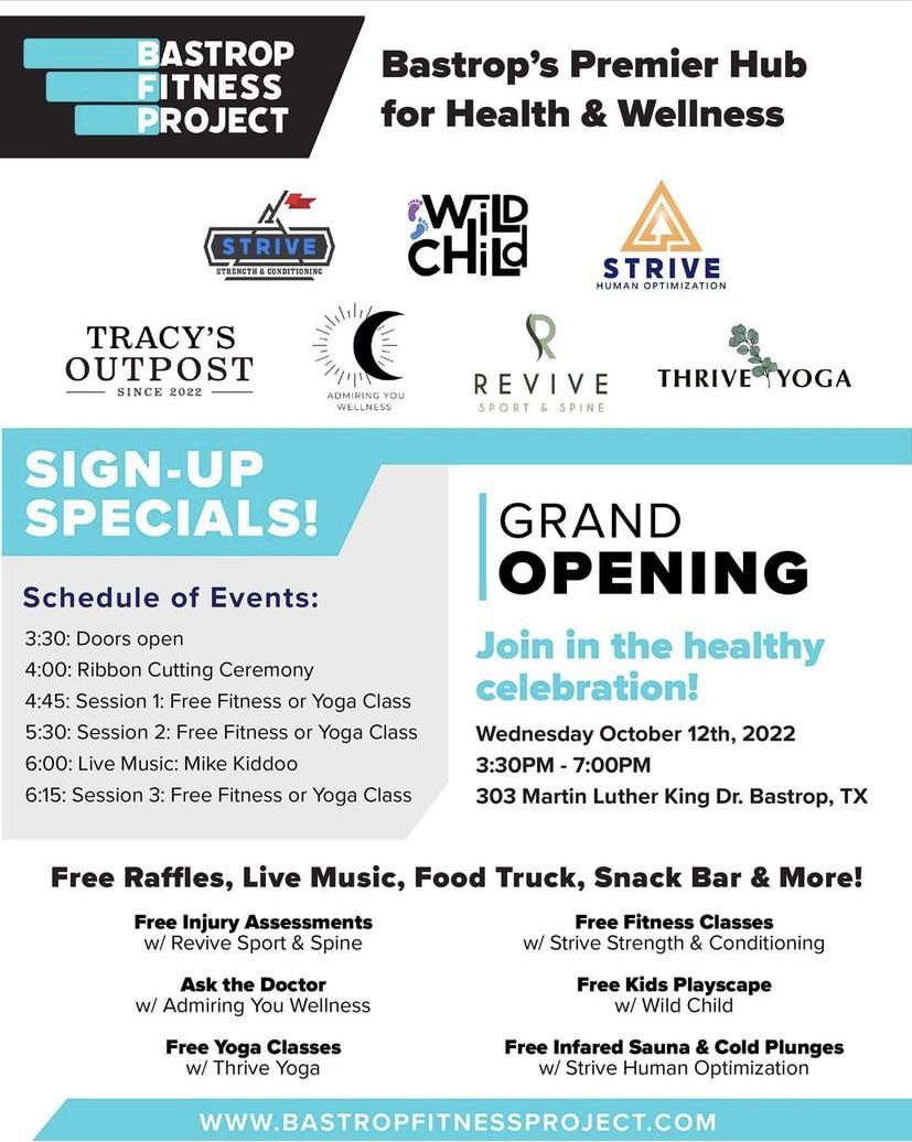 Bastrop fitness project grand opening is today, oct 12!