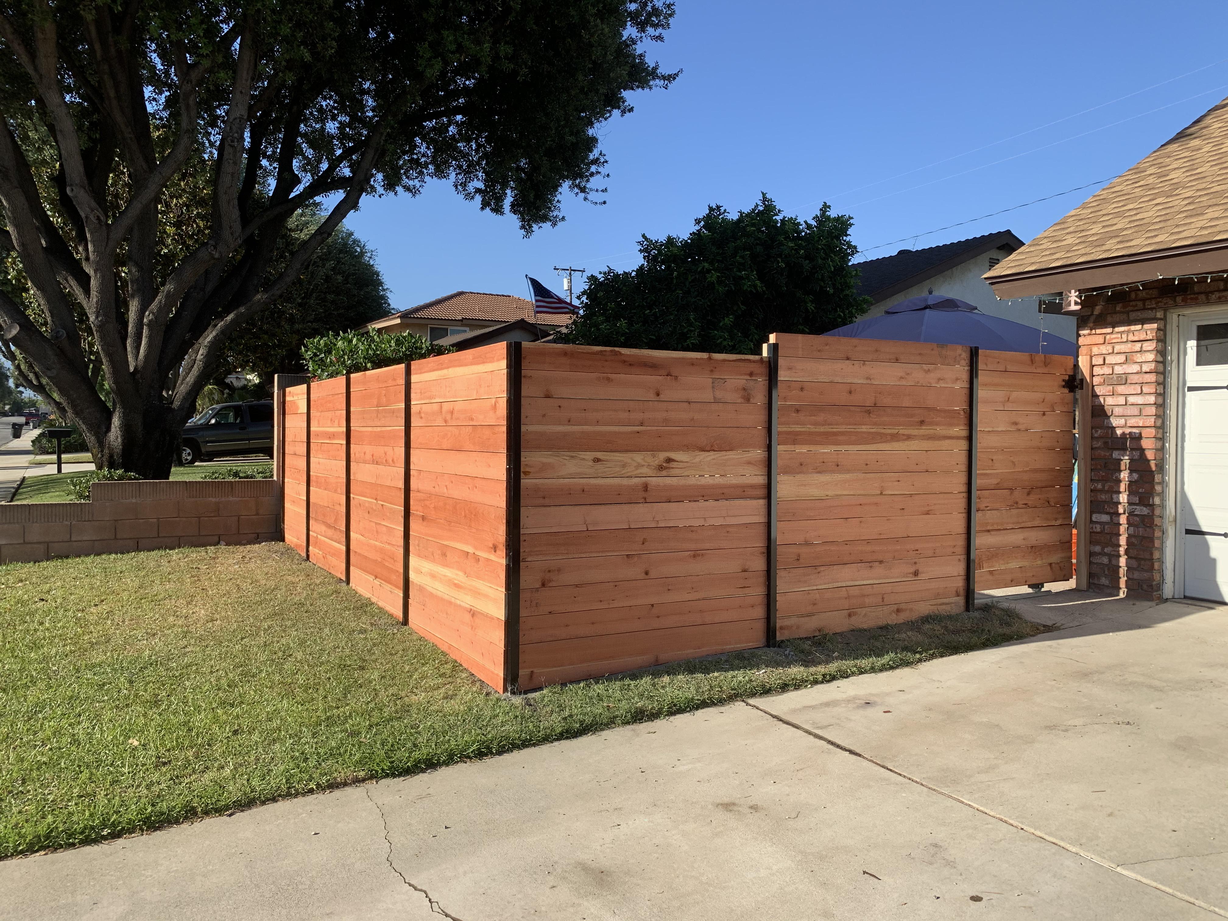 Red Wood Horizontal With 2x2 Steel And 4ft Roll Gate Fencebuilding