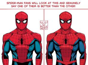 The 2 shades of Spider-Man. Which one do you prefer? Art by @pizza990_