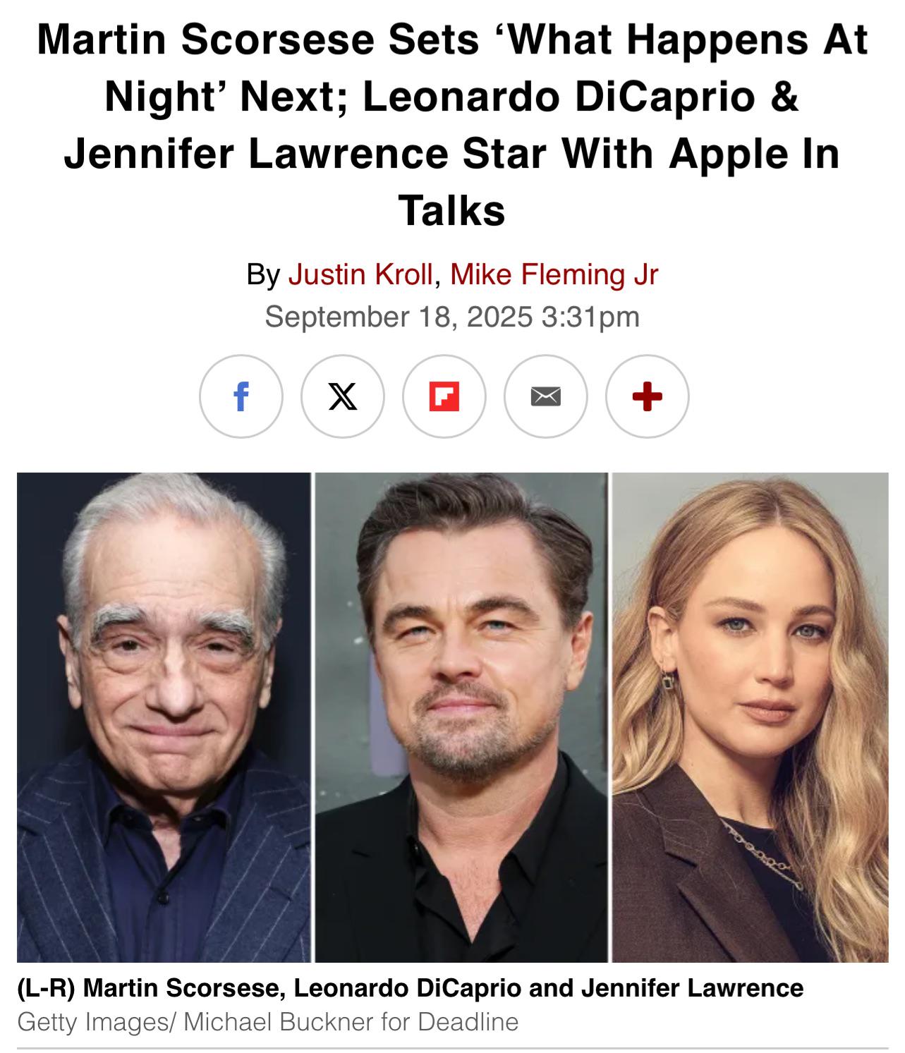 莱昂纳多·迪卡普里奥& 詹妮弗·劳伦斯将出演马丁·斯科塞斯的下一部电影: rLetterboxd